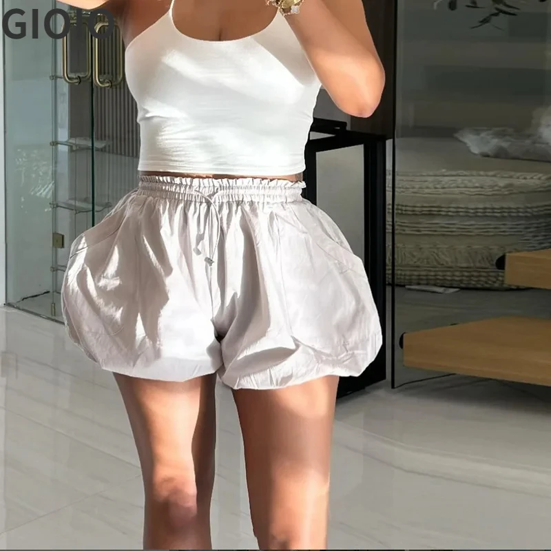 GIOIO summer 2024 new high waist lantern short pants solid loose casual fashion streetwear trouser for women lady