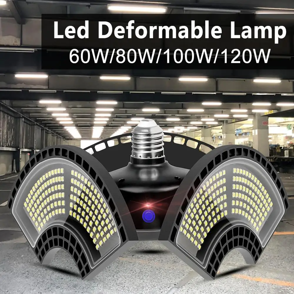 AC 100-277V LED Garage Lamp E27 UFO Bulb LED Deformable Light Sensor Garage Lamp LED Folding Workshop Lights 60W 80W 100W 120W