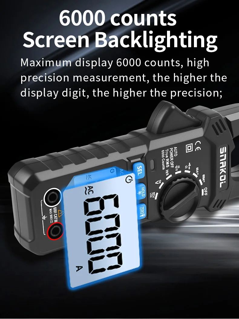 SNAKOL AC DC Stromzangenmessgerät 600 A Digitales Amperemeter Zangen True RMS Multimeter Professionelles elektrisches Multitester-Werkzeug – Detail 6