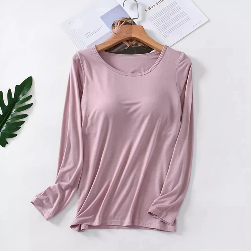 

Women ‌Long Sleeve Bra Top Free Bra Cup Underwire Support & All-Season Wear Sleep Tops