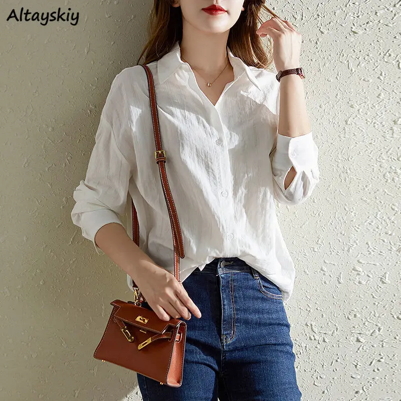 Shirts Women Simple Tops Casual Autumn Harajuku Temper All-match Classic Gentle Korean Style Ladies Clothing Vintage Streetwear