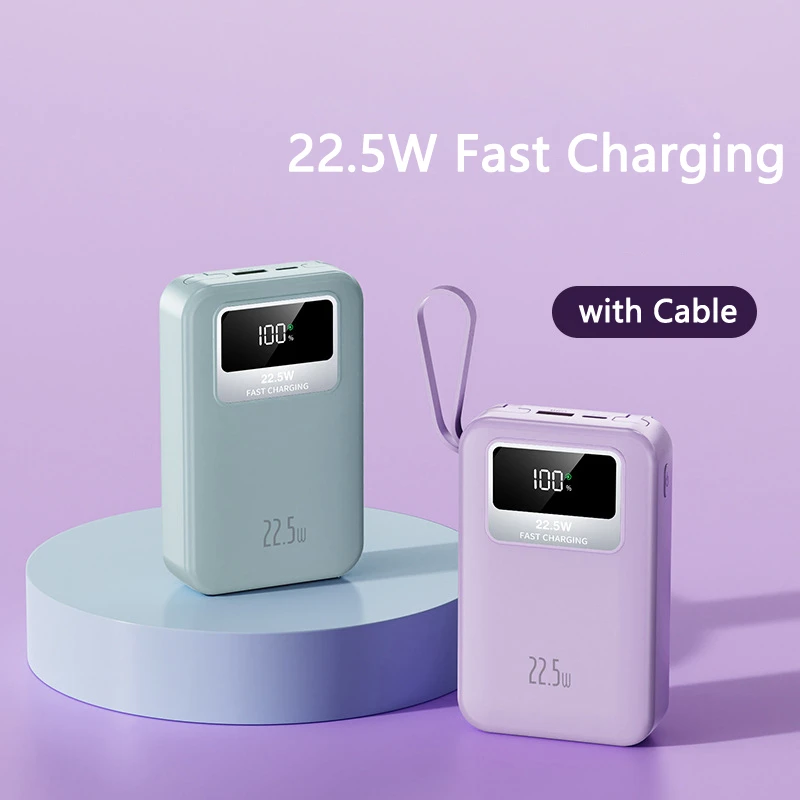 

22.5W Fast Charging Power Bank 30000mAh Charger with Cable External Battery Powerbank for iPhone 15 Xiaomi Samsung S22 Poverbank