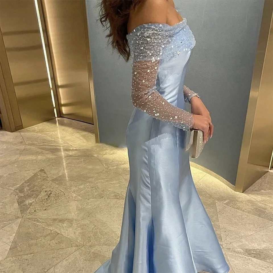 Abiti da sposa di gala sexy con paillettes personalizzati con spalle scoperte 2025 Abiti da sposa arabi Dubai in tulle con apertura sul retro per le donne