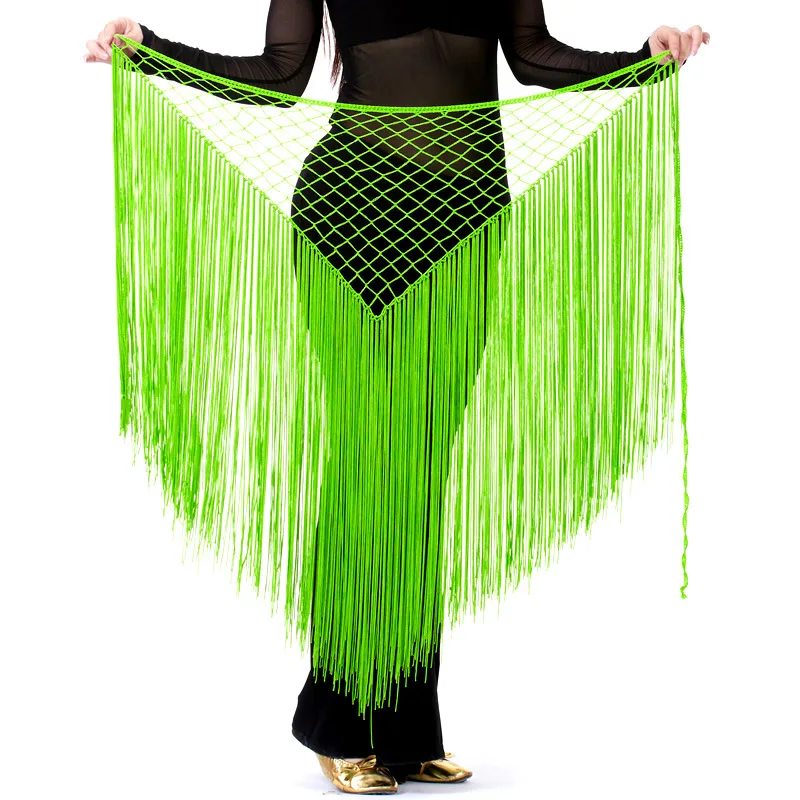 Belly Dance Long Tassels Hip Scarf Wrap Skirt Belt Mesh Triangular Scarf Oriental Dancer Performance Indian Costume Accessory