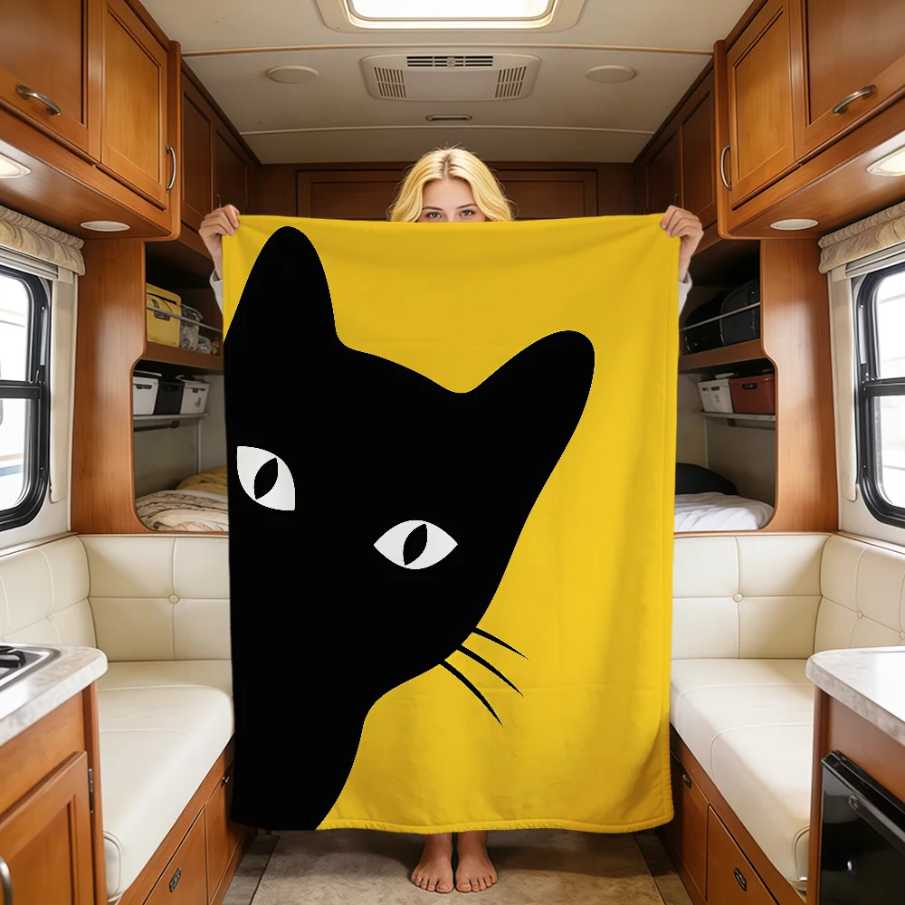 Modern Art Black Cat Polka Dots Cute Abstract Soft Warm Plush Blanket Dorm Sofa Living Room Hogar Bedroom Gift Nap Home Flannel
