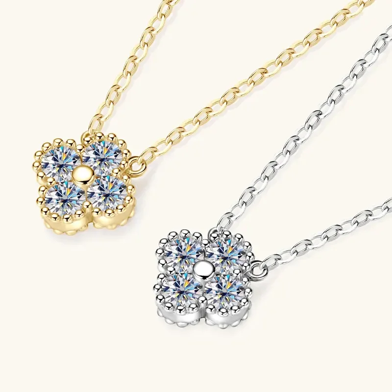 

LYCFN 3mm Full Moissanite Lucky Clover Flower Necklace With GRA S925 Sterling Silver Pendant Necklace For Women Fine Jewely
