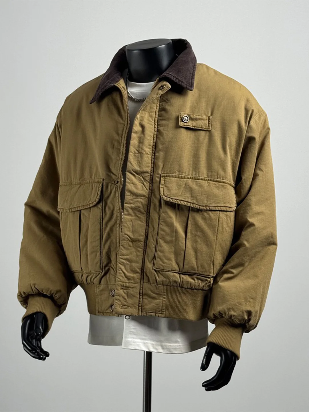 

Warm Thi Waed Corduroy Workwear Jaet Men's Winter Casual Faion Outerwear Youth Loose Fit Long Sve Zipper Closure