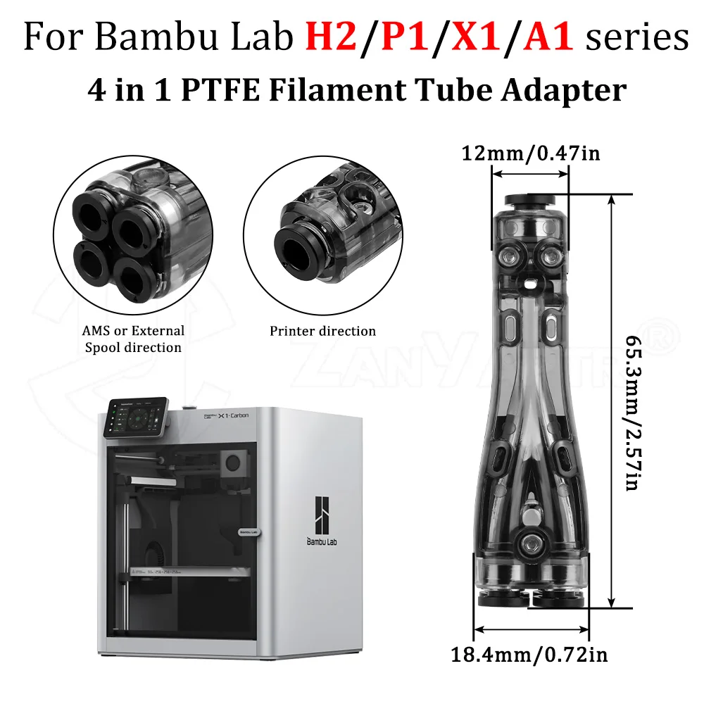 

Адаптер для трубок из PTFE 4-в-1 для серии Bambu Lab A1 X1 P1 H2 P2, разноцветный, для подачи филамента, простая установка, стабильная подача