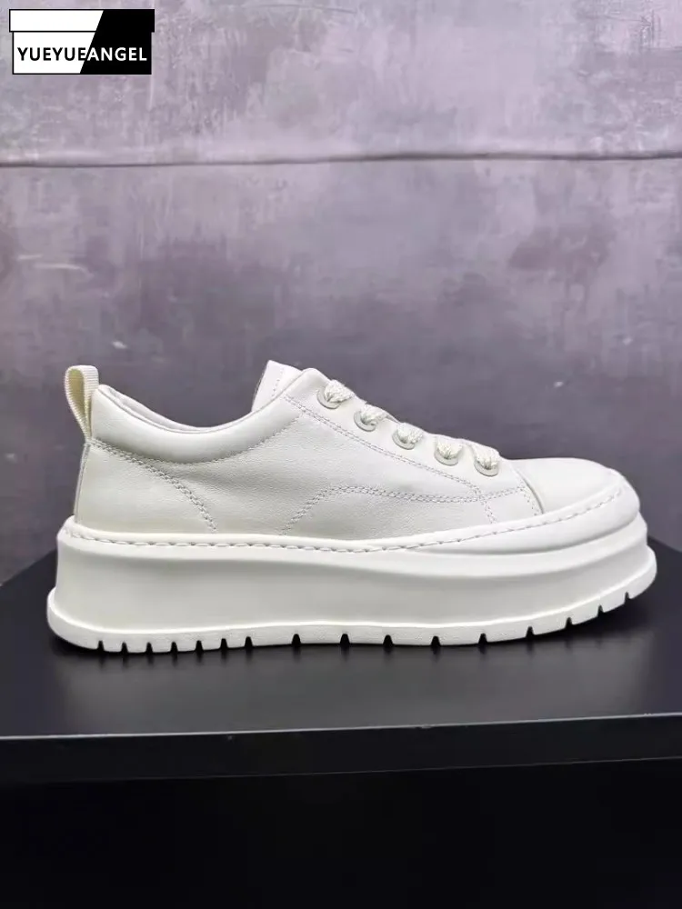 High Street Design Japanese Style Mens Casual Shoes Fashion Versatile Summer Genuine Leather Solid Color Lace Up Sneakers