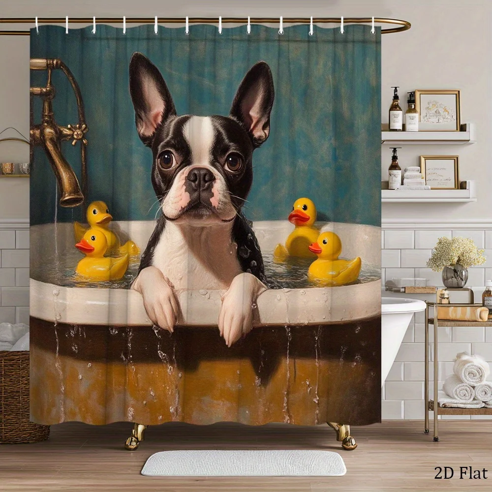 

Charming Dog Cartoon Shower Curtain Pet Novelty Waterproof Bathroom Decor Liner for Unique Bathtub Design