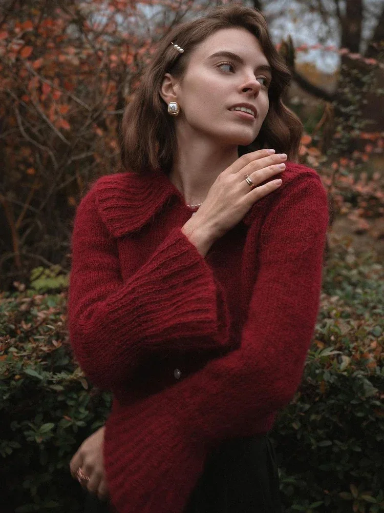 Tossy-suéter de punto para mujer, cárdigan, prendas de vestir, solapa, manga larga, retales, cintura alta, Top corto, ropa de calle, abrigo de punto