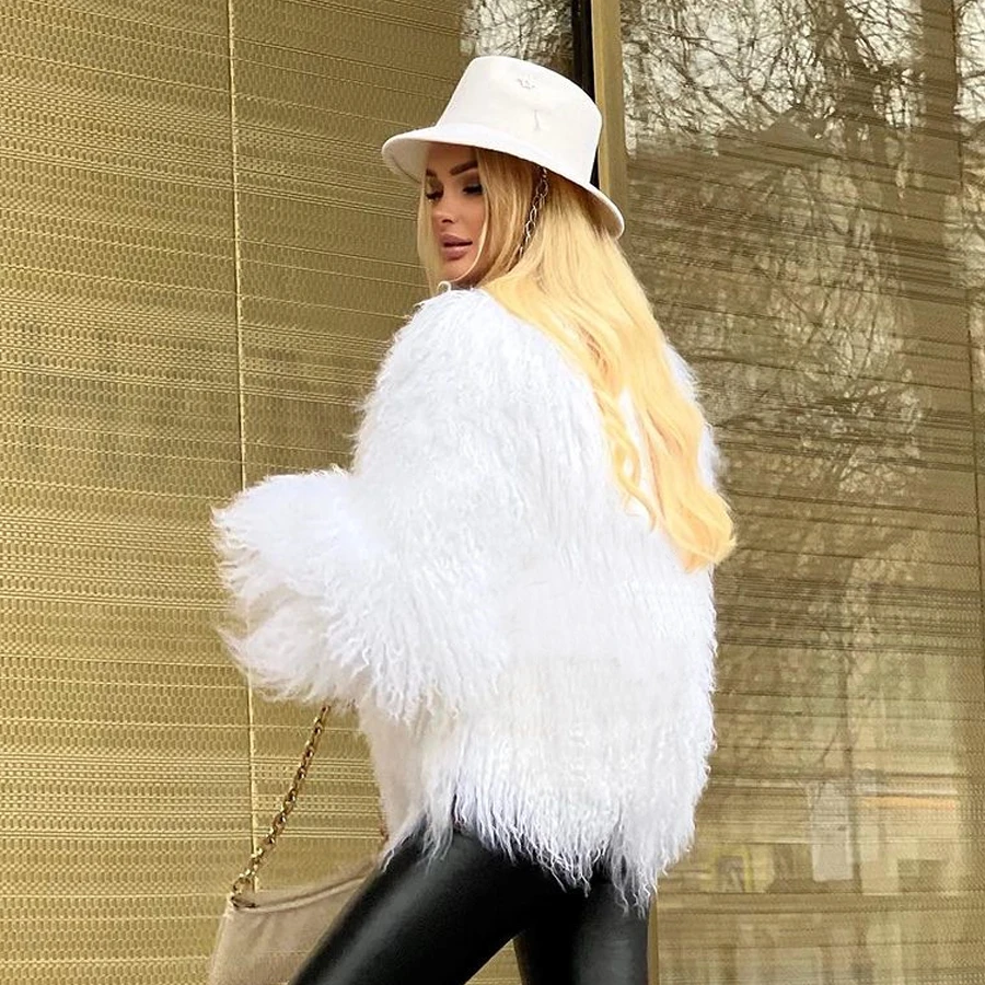 Mongolian Fur Coat Women Lamb Coats Women White Genuine Mongolian Jackets  2024 High Quality Fashion Sheepskin Jacket