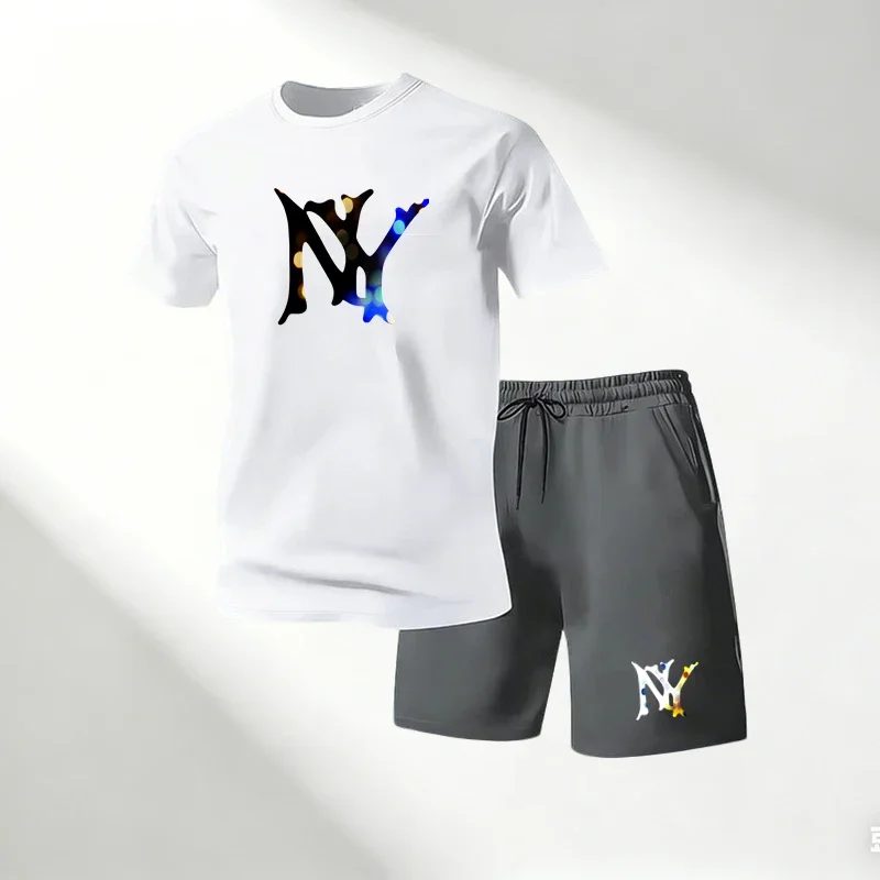 

Summer Men's T-Shirts Sets Round Neck Short Sleeve T-Shirt+Sports Shorts Quick Dry Sportswear Home Outdoor Running Suit Hot Sale