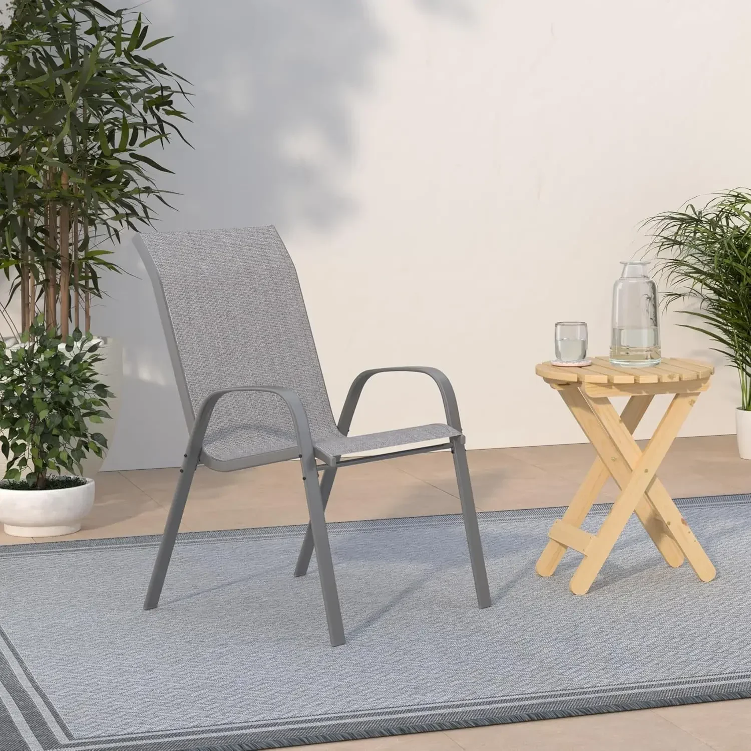 

Outdoor Stackable Dining Chairs for All Weather，Patio Chairs Set of 4, Breathable Garden Outdoor Furniture for Backyard Deck