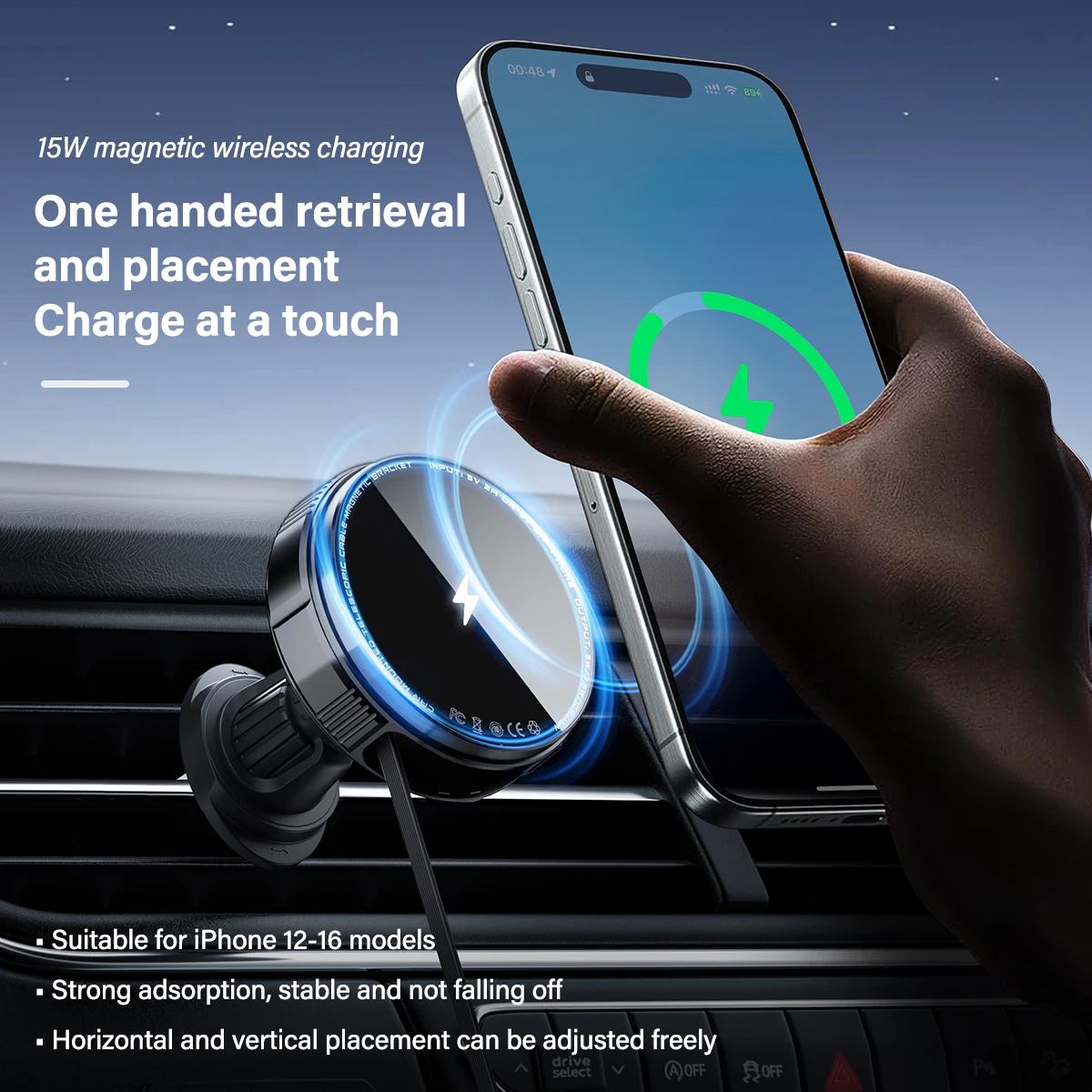 

Magnetic Car Phone Holder 15W wireless charge Vent Magsafe Ring Car MountFit for iPhone 14 13 12 Pro Plus Mini MagSafe Case