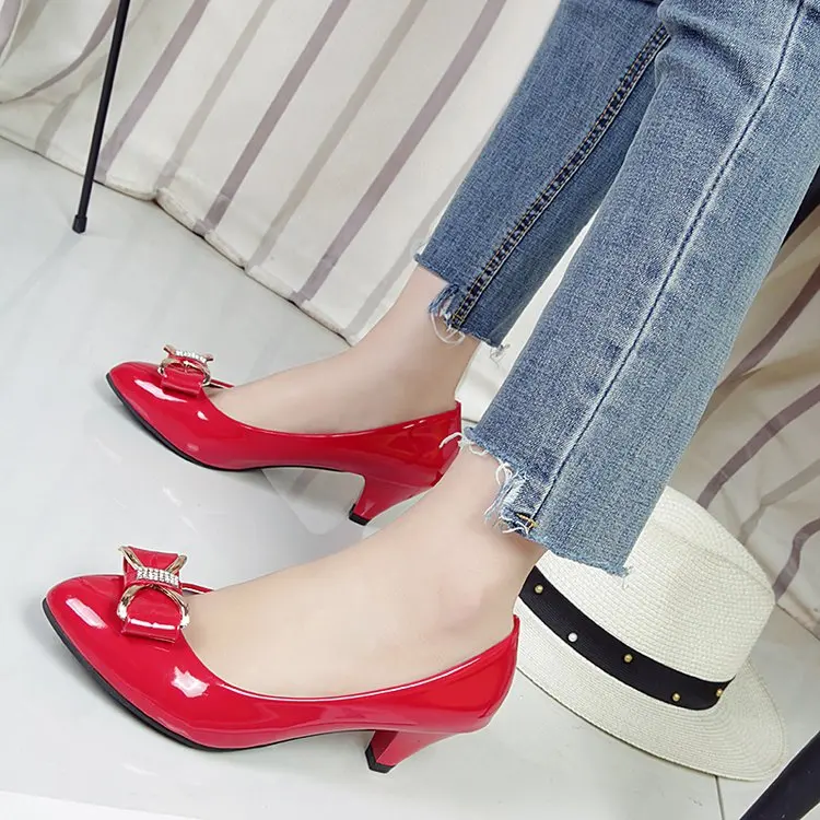 5cm Autumn New Women\'s Shoes Fashion Professional High Heels Black Red Shallow Mouth Comfortable Work Shoes34-40