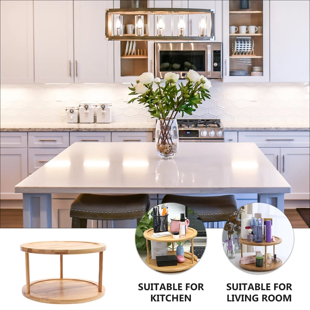 

Double Layer Spice Rack Bamboo Storage Shelf Rotatory Organizer Desktop Food Container Cosmetics Rack Sundries