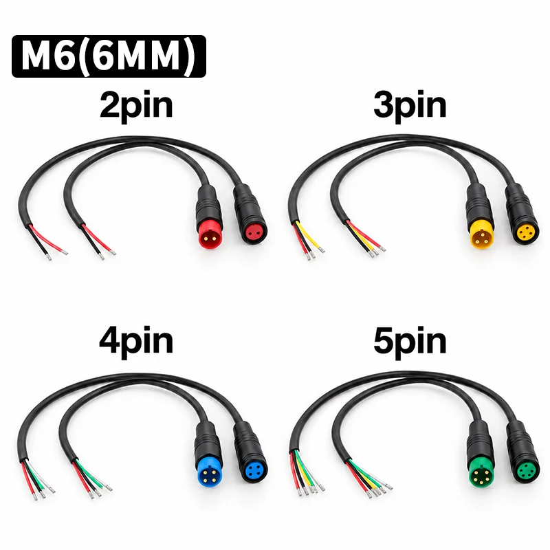 M6 2 3 4 5 Pin 20CM Waterproof Male Female Connector Plug Cable for Electric Bicycle E-Bike Scooter Brake Signal Sensor Wiring