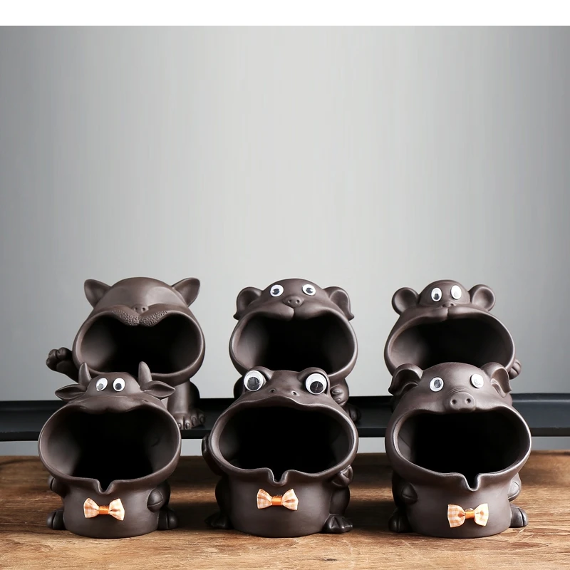 Retro Purple Sand Animal Ashtray Hippo Bulldog Large Capacity Ash-proof Windproof Car Living Room Office Home Decoration