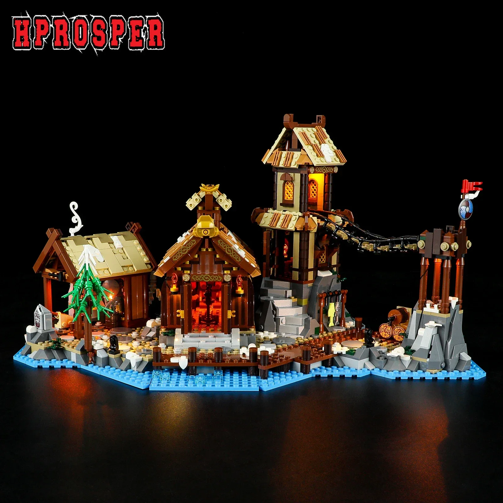 Hprosper 5V LED Light for 21343 Viking Village Decorative Lamp With Battery Box (Not Include Lego Building Blocks Set)