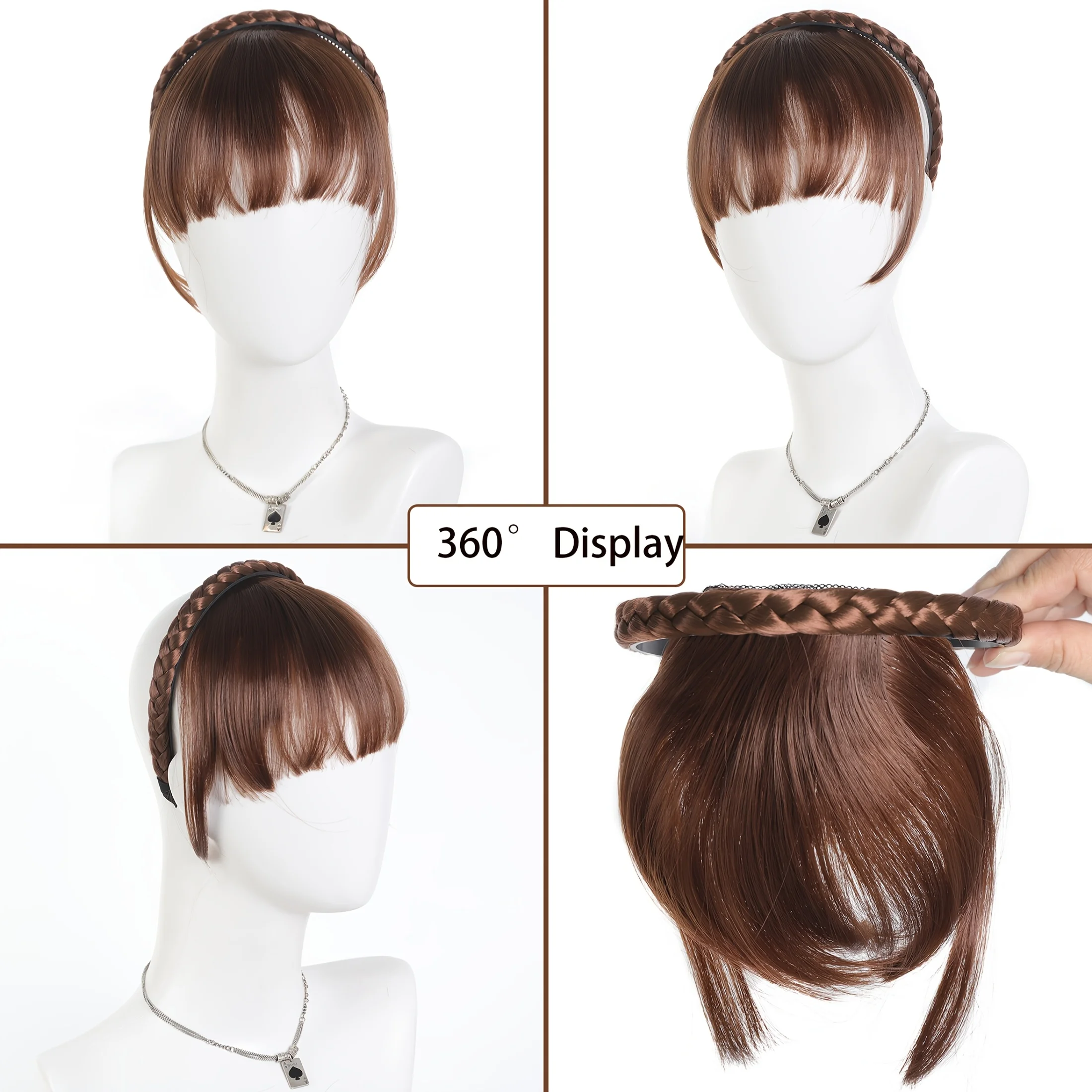 Women's Twist Braid Headband with Bangs, Short Straight Synthetic Hair, Hair Hoop Accessories for Halloween and Christmas, Best