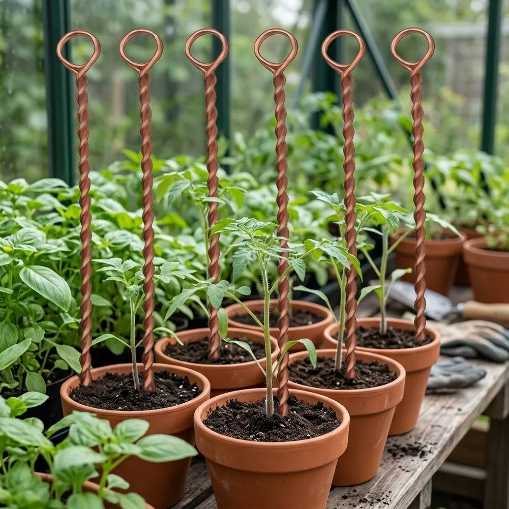 6/10Pcs Electroculture Plant Stakes Copper Wire Coil Antennas Bonsai Fixing Rod Plants Garden Stakes Garden Tools