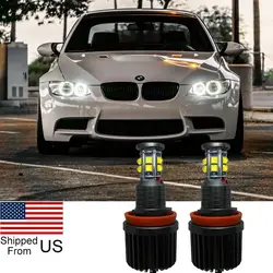 2x H8 Xenon White LED Angel Eyes Halo Ring Light Bulbs For BMW 3 Series E90 E91