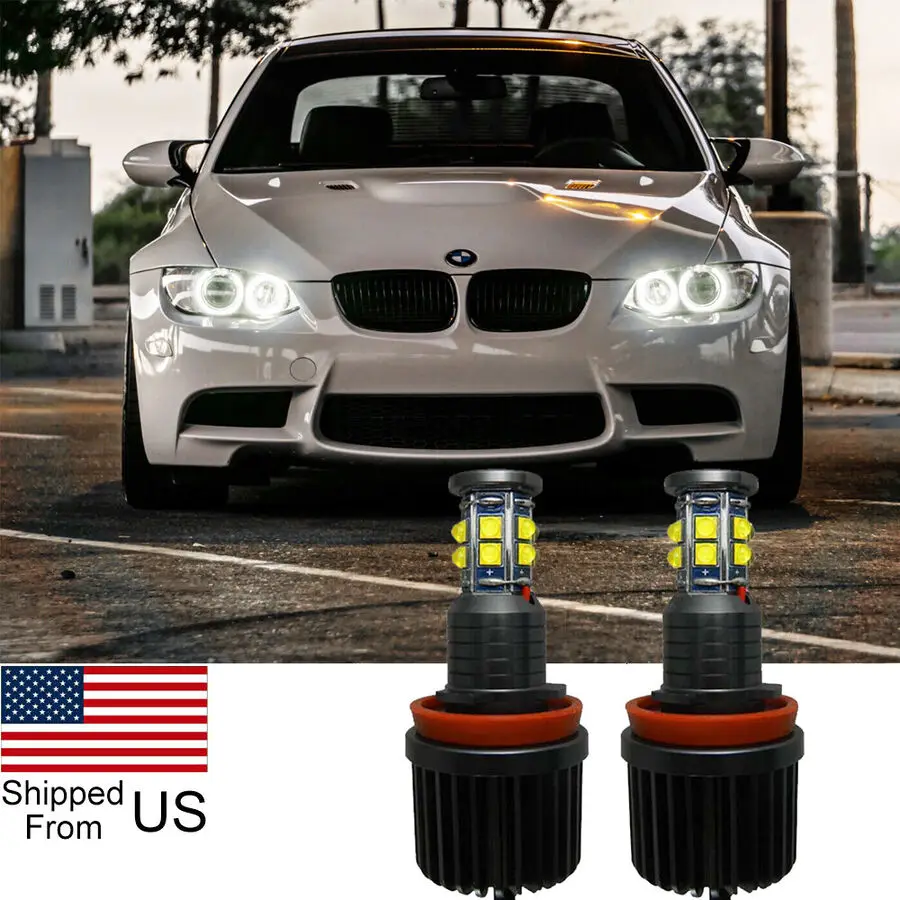2x H8 Xenon White LED Angel Eyes Halo Ring Light Bulbs For BMW 3 Series E90 E91