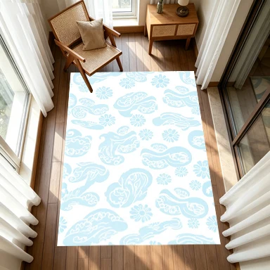 Light Blue Paisley Daisy Floral Print Carpet Floor Soft Mat Non-Slip Carpet Suitable for Bedroom Living Room Home Decoration