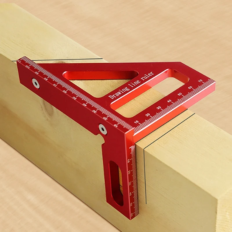 Aluminum Alloy Miter Triangle Ruler Woodworking Square Protractor Layout Measuring Tool for Carpenter Red
