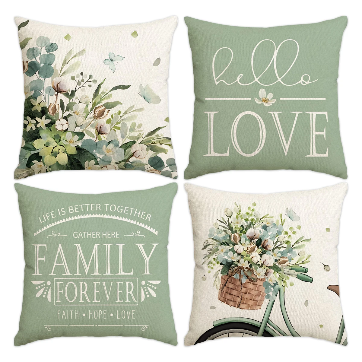 1/4 Stück Pflanzenblumen-Kissenbezug, dekorativer Sommer-Kissenbezug, ländlicher Bauernhaus-Hauszimmer-Sofa-Kissenbezug