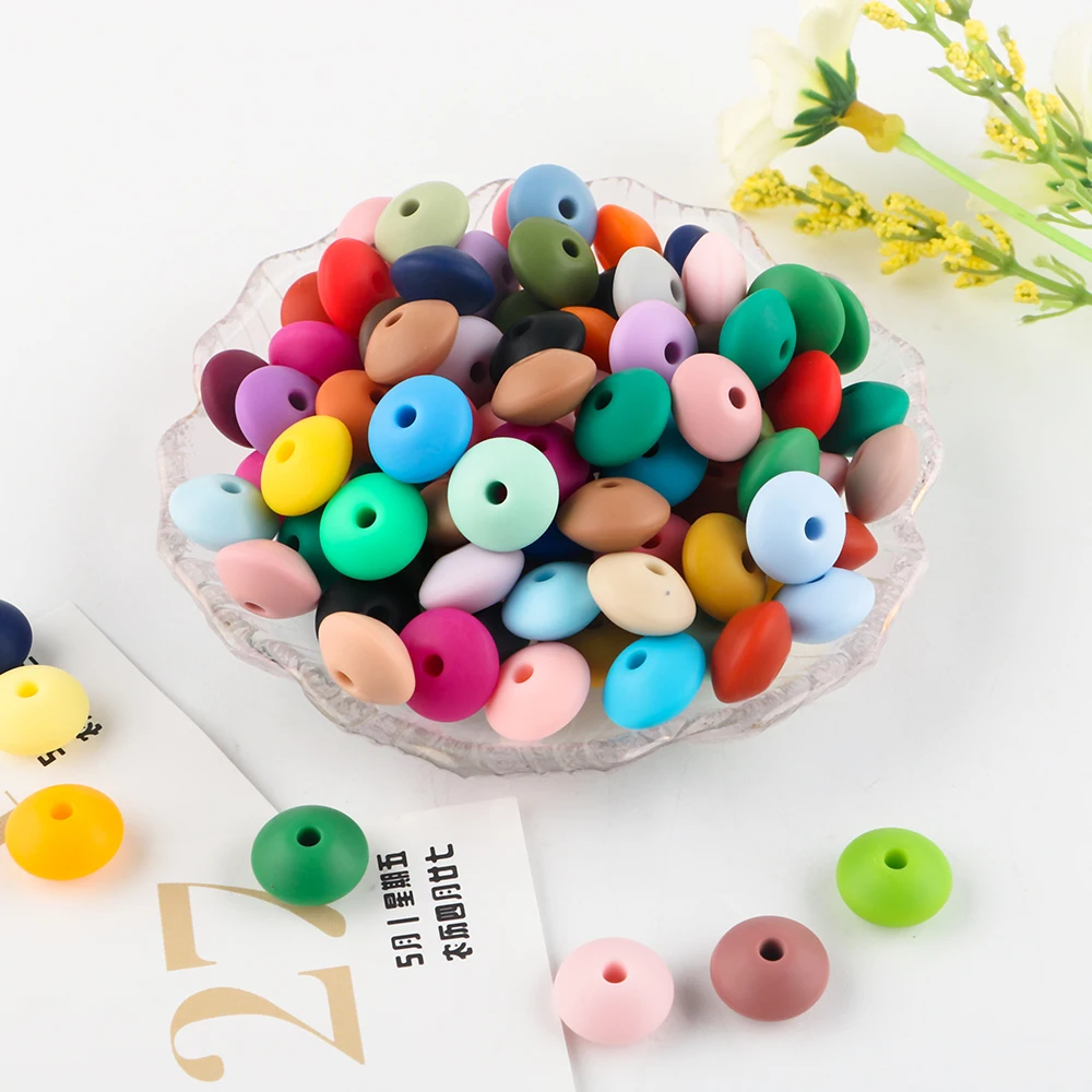 50/100Pcs 12mm Silicone Lentil Beads Round Loose Spacer Bead For DIY Bracelets Pacifier Chain Necklace For Jewelry Making