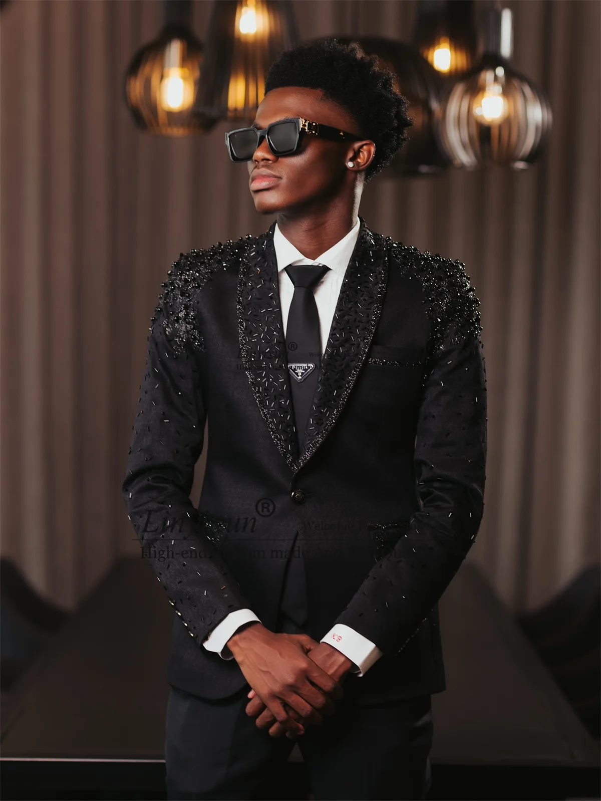 

Sparkly Rhinestones Crystals Men Suits Customized Slim Fit Groom Tuxedos 2 Piece Sets Male Prom Blazers Wedding Costume Homme