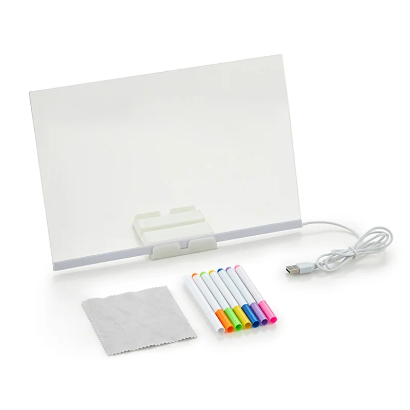 Qy-Light Up لوحة رسائل أكريليك قابلة لإعادة الكتابة لتقوم بها بنفسك لوحة رسم متوهجة للأطفال مصباح رسالة مع 7 أقلام ملونة 15*15 سنتيمتر