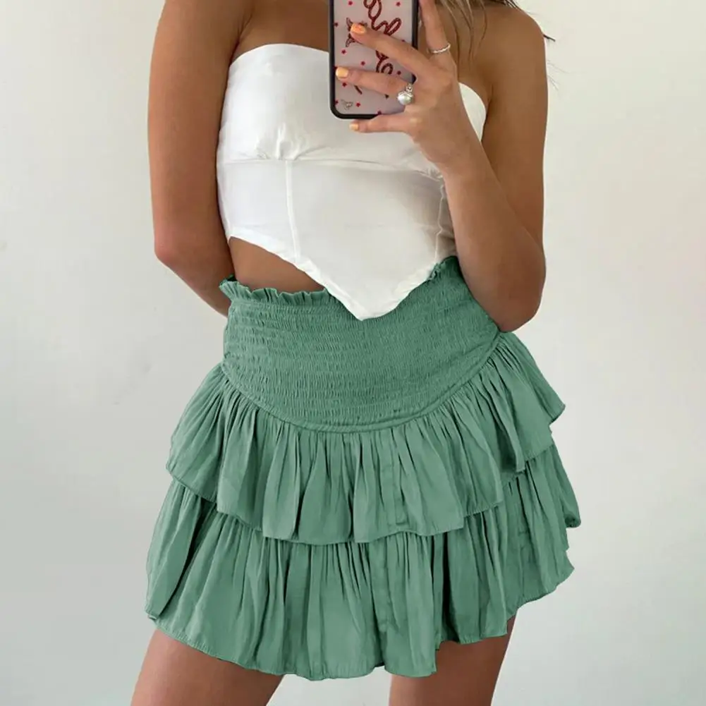 

Women Skirt High-waisted Mini Skirt Flattering High Waist Pleated Skirts Versatile Solid Color Floral Ruffle Hem for Women's