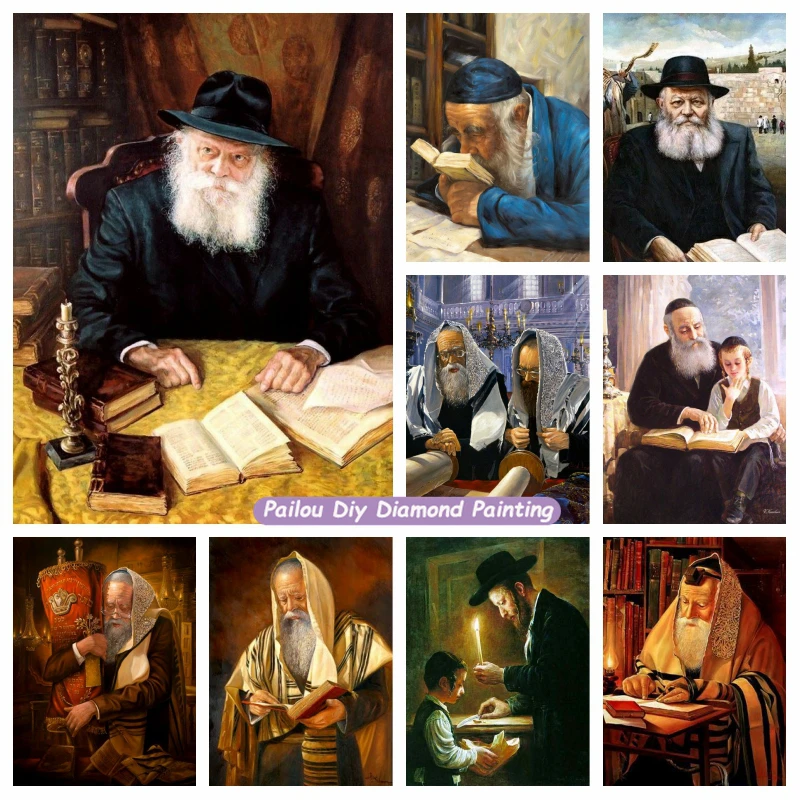 5d Rabbi De Loubavitch Reading Jews Full Diamond Painting Art Cross Stitch Torah Reading Crystal Photo Embroidery Room Decor