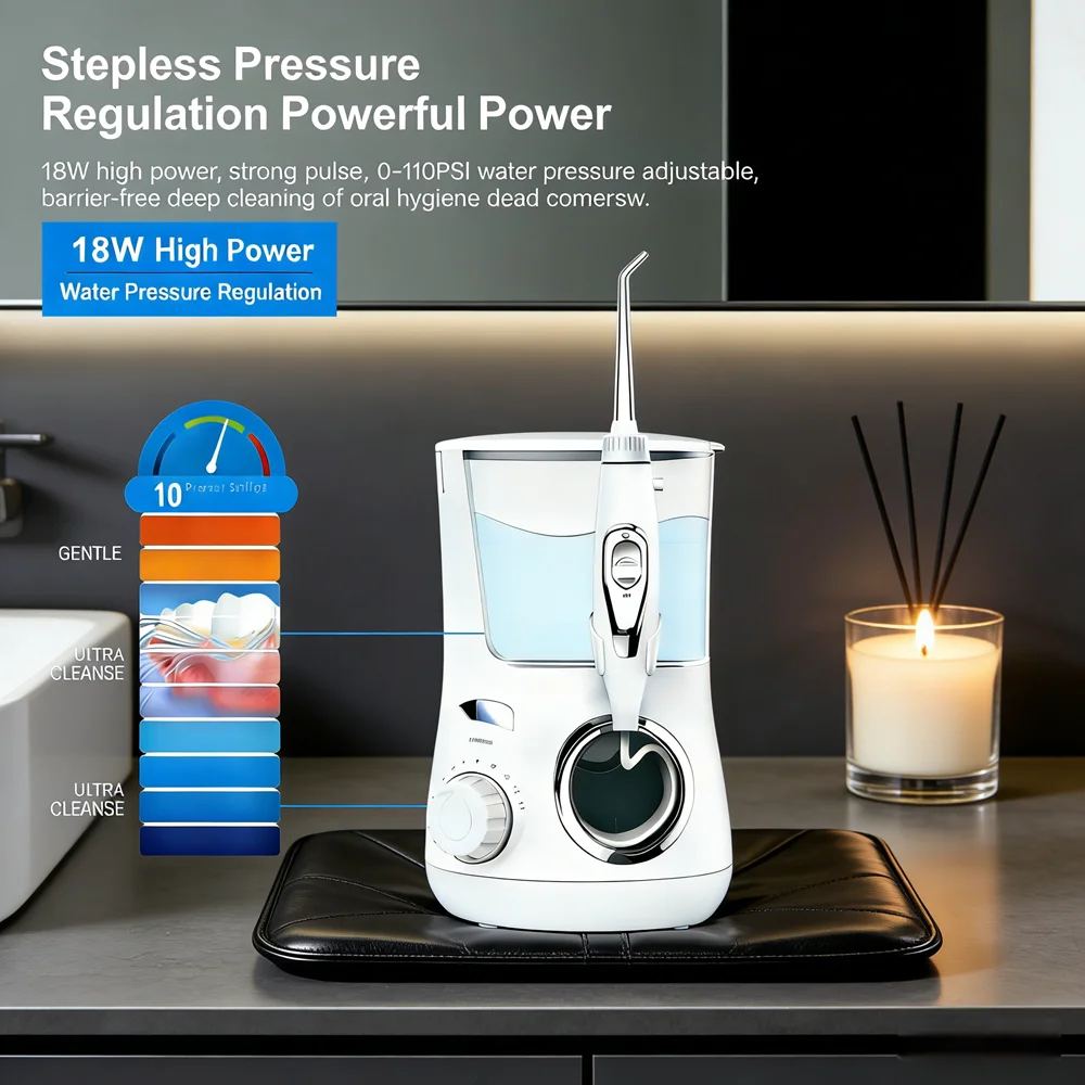 

Перезаряжаемый электрический ирригатор для полости рта с 10 режимами и 5 насадками для глубокой чистки десен и зубов