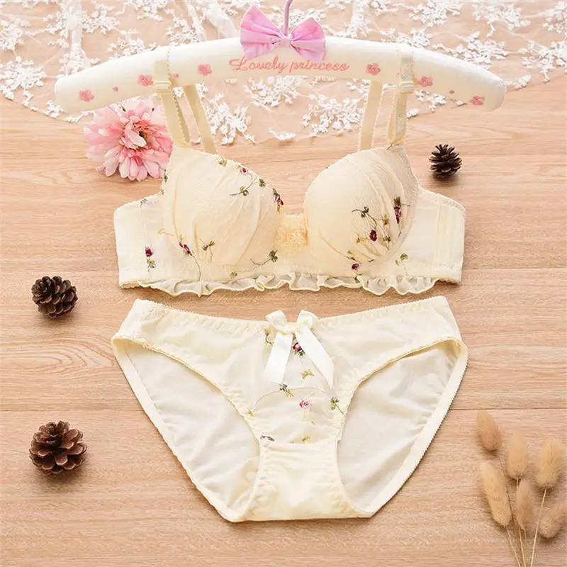 Women Floral Color Push Up Bra And Panties Set Women U Back Korean Style Bras Comfortable Lingerie Set Intimates Underwear Suit