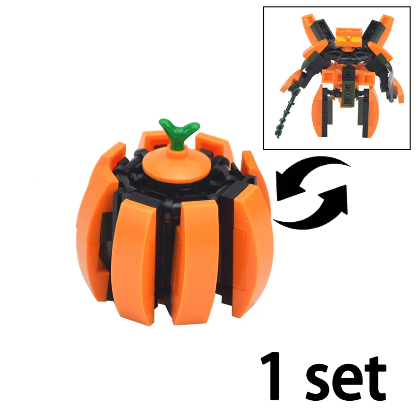 MOC Halloween Pumpkin Robot Transforming  King Kong Mecha Model Bricks Assemble Technical Building Block DlY Gift Birthday Toys