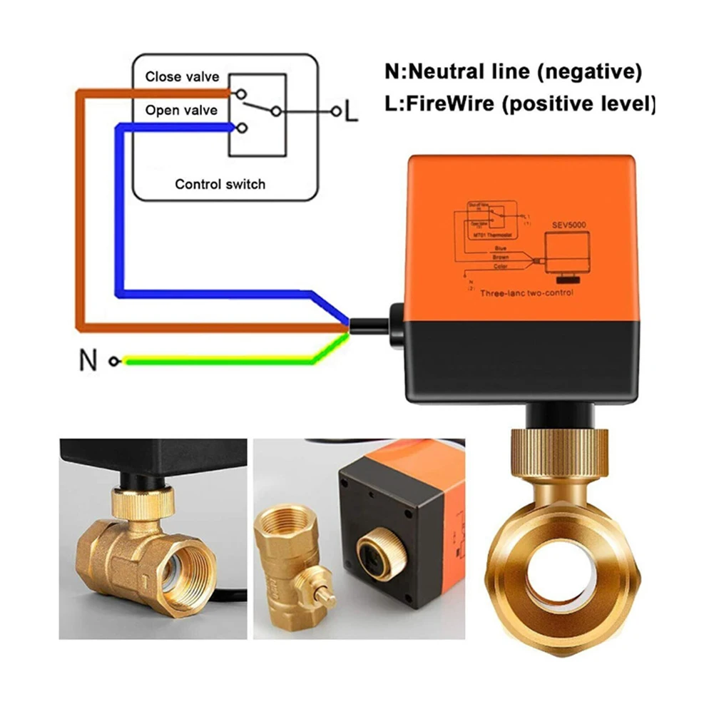 AC220V Motor Ball Valve G1 Inch DN25 Electric Ball Valve 3Wires Motor Ball Valve Home Improvement Plumbing Accessories