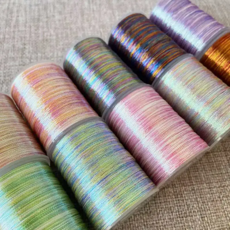 150D Single Strand Iridescent Metallic French Embroidery Thread - Gradient Segment Dyeing for Handcrafted Accessories, 200 Meter