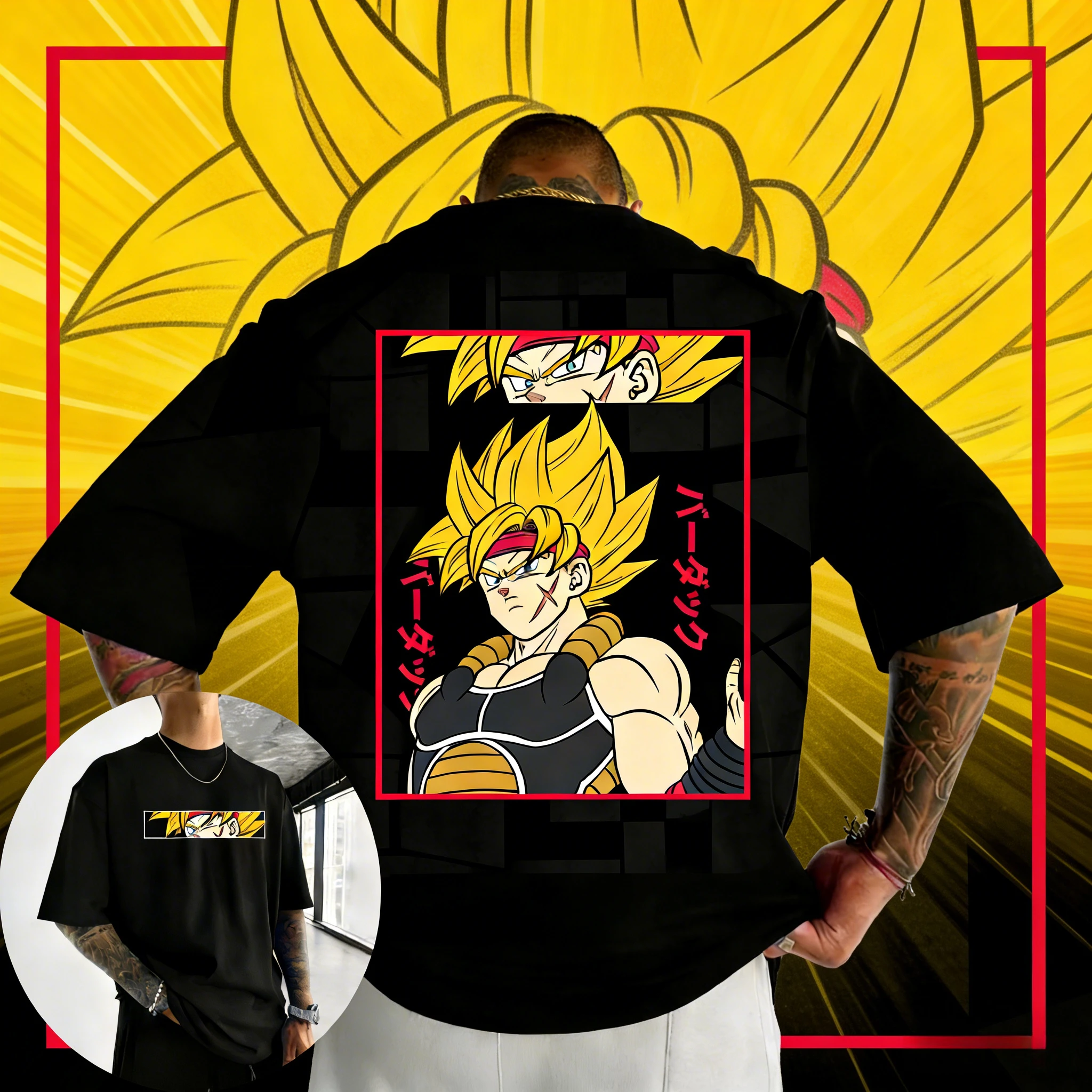 2026 Sommer Dragon Ball Retro Premium T-Shirt, 100% Baumwolle Oversized Bardock Print Freizeit-T-Shirt, Unisex für Herren Damen Erwachsene Kinder