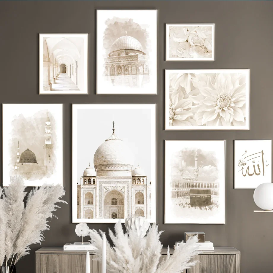 Taj Mahal abstract islamic mosque dome rock temple floral poster wall art canvas painting print picture living room decoration