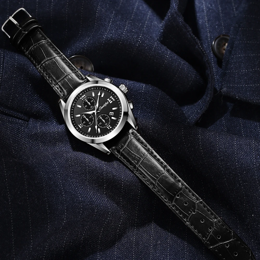 Sunlifex Men's Watch Fashion Business Calendar Waterproof Leather Strap Watch