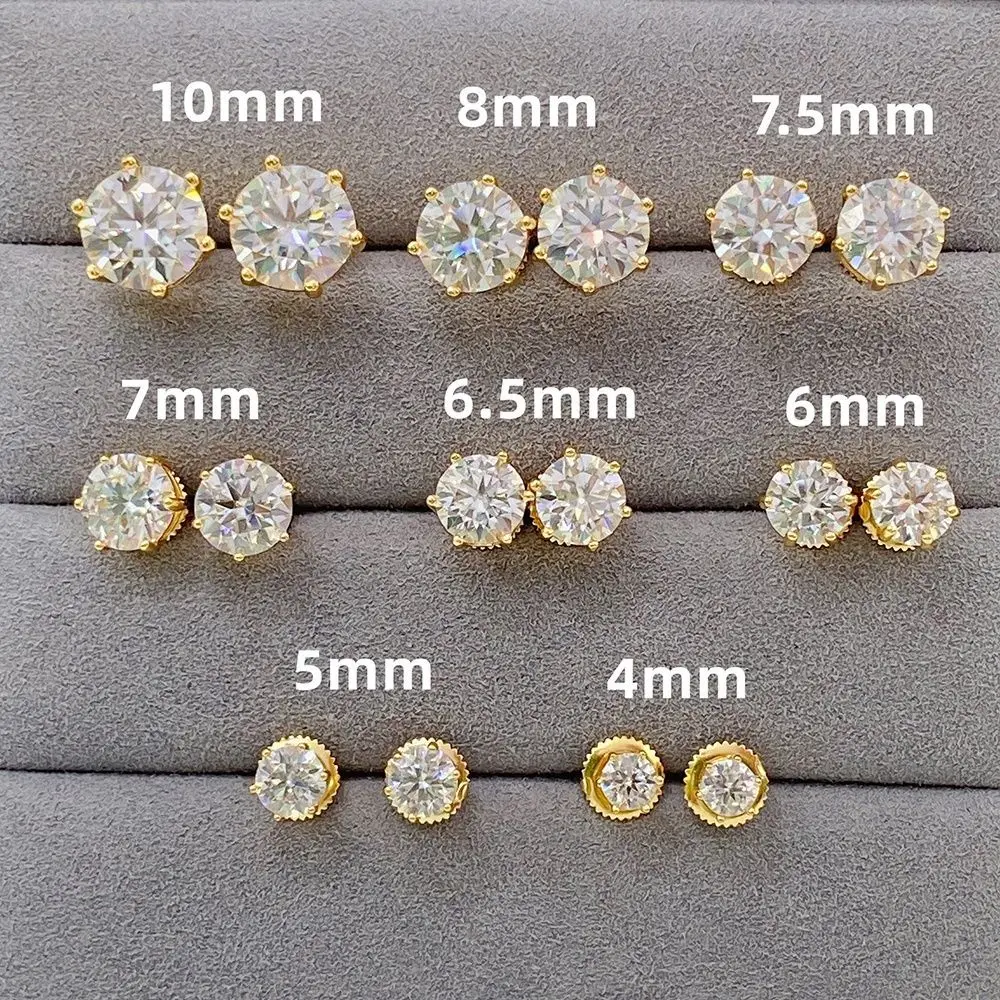 4-10mm Moissanite Diamond Earrings For Women Ear Studs Men High-End Jewelry Pass Tester Free Shipping