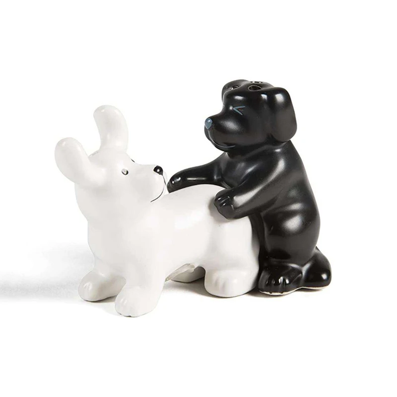 Juego de Salero y Pimentero de Cerámica Blanco y Negro con Forma de Perro, Tarro de Especias, Regalo Divertido y Novedoso para Amantes de los Perros y Humor de Cocina para Restaurantes
