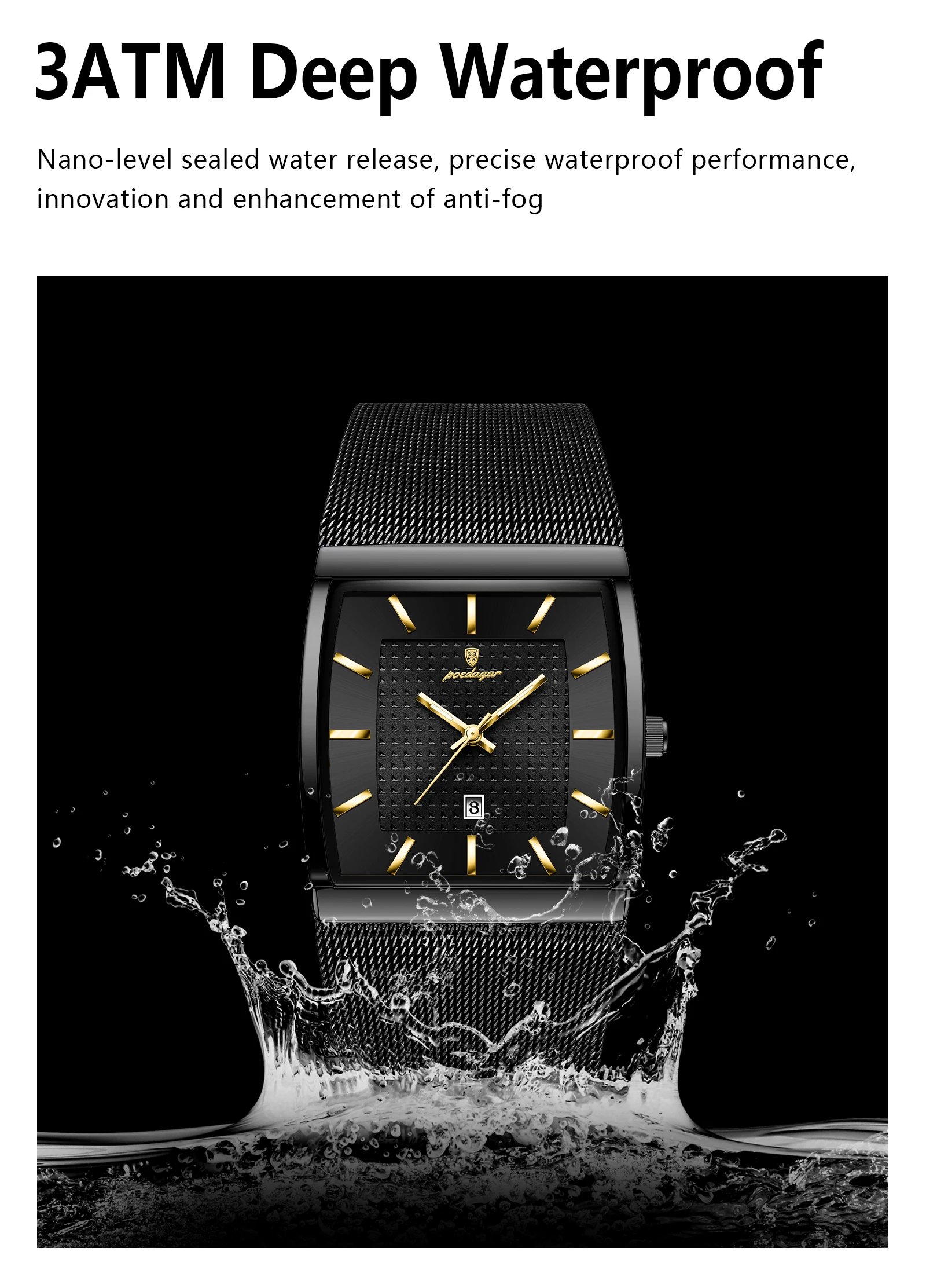 POEDAGAR Top Luxus Männer Armbanduhr Wasserdicht Leucht Edelstahl Mesh Datum Mann Uhr Mode-Business Quarz herren Uhren – Detail 10