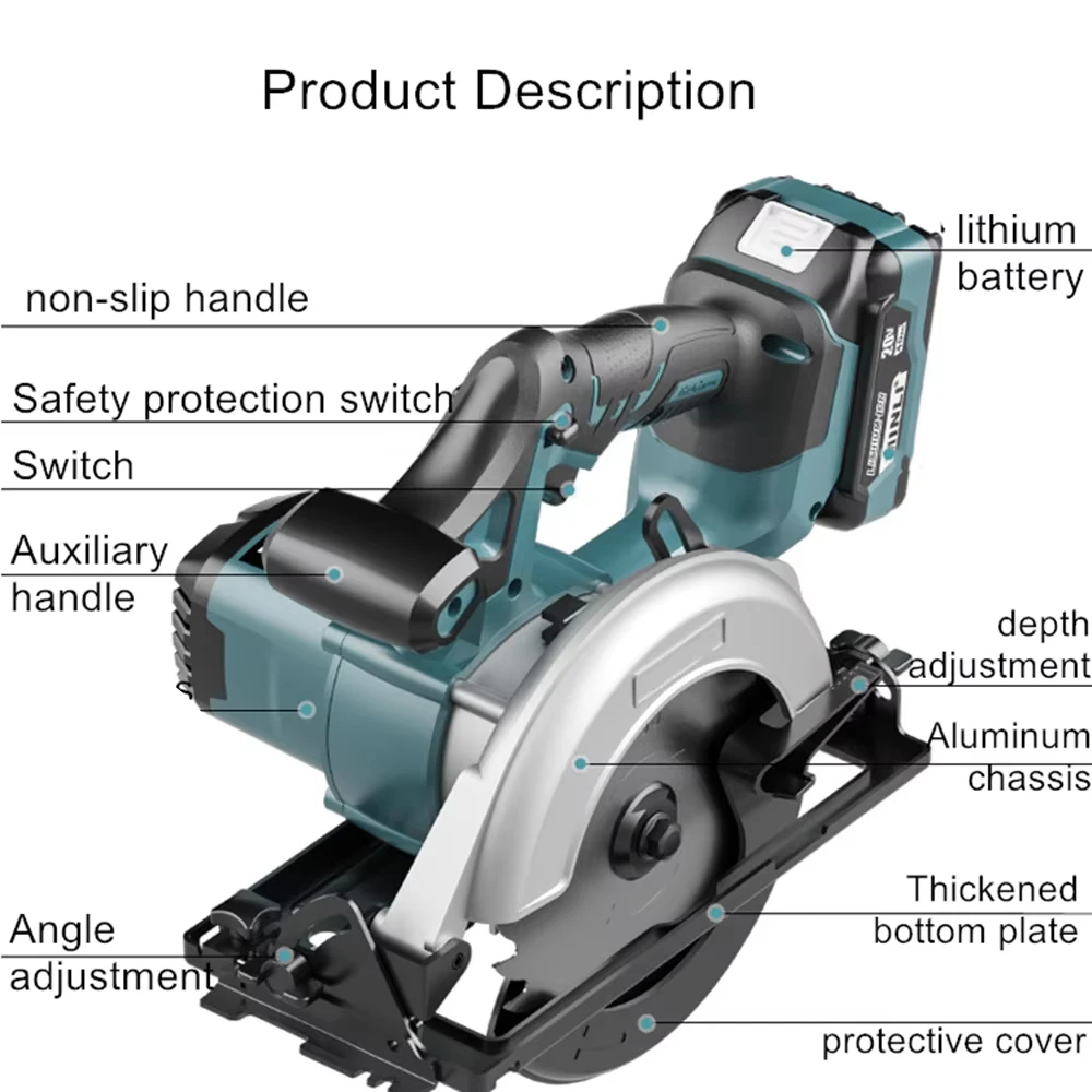 6 Inch Cordless Electric Circular Saw Adjustable Angle Woodworking Cutting Without Battery For Makita 18V Battery