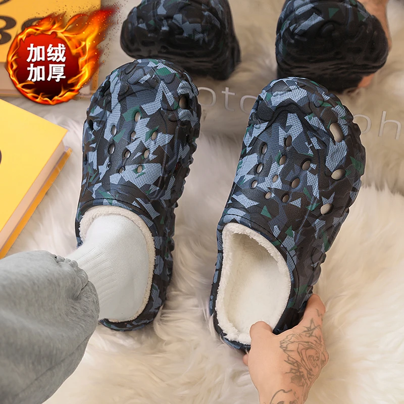 شباشب فرو شتوية للرجال، شباشب قطنية قطيفة عصرية مقاومة للماء للنساء، حذاء منزلي دافئ ومريح ومضاد للانزلاق