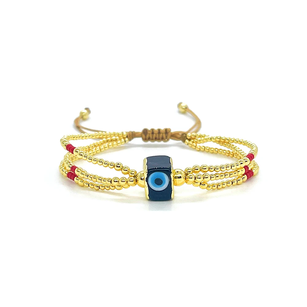 سوار KKBEAD Boho مطلي بالذهب عيار 18 قيراط لحماية العين الشريرة للنساء هدية مجوهرات قابلة للتعديل وقابلة للتكديس مصنوعة يدويًا